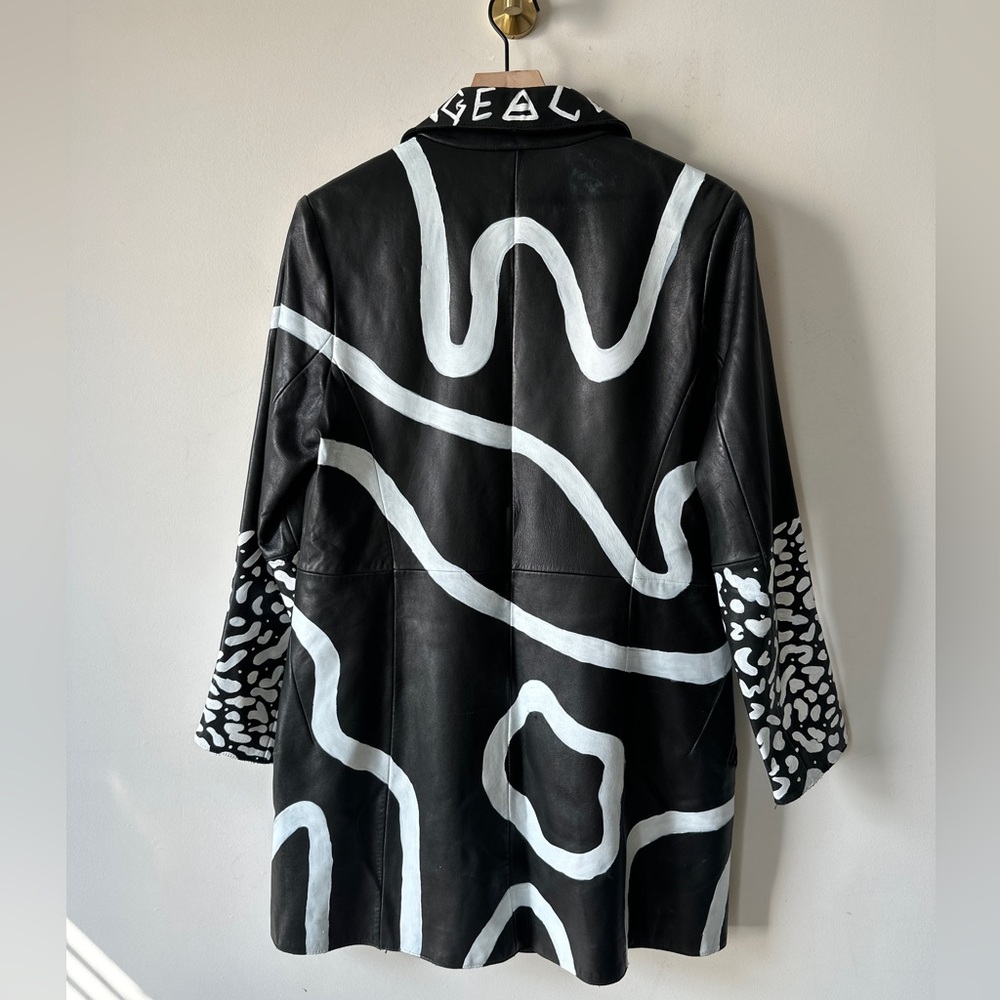 Vintage REWORK UPCYCLE Genuine Leather Abstract & Hand Painted Jacket Size S - Picture 6 of 13